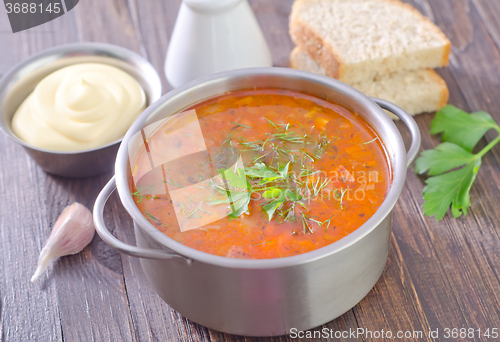 Image of soup with meat and rice