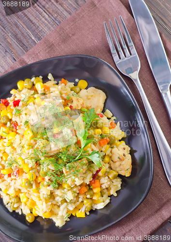 Image of rice with meat and vegetables