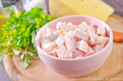 Image of ingredients for salad, chicken and cheese