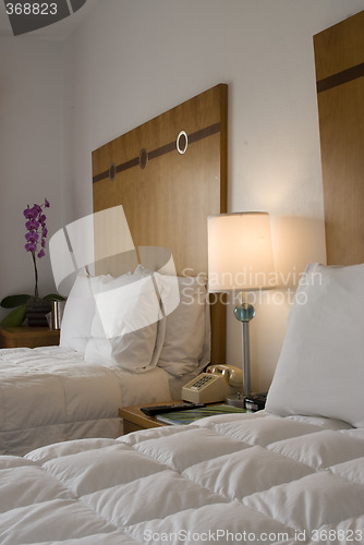 Image of hotel room with down comforter south beach florida