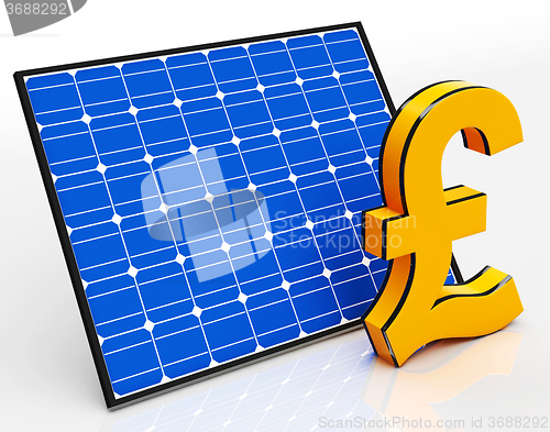 Image of Solar Panel And Pound Sign Shows Saving Money