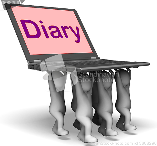 Image of Diary Laptop Characters Show Web Appointments Or Schedule