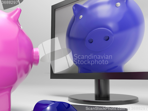 Image of Piggy On Screen Shows Online Bank Savings
