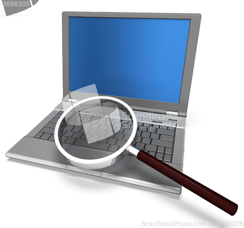 Image of Magnifying Glass And Laptop Shows Search Searching And Research