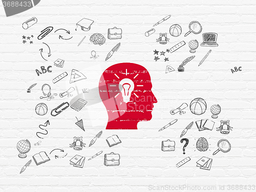 Image of Learning concept: Head With Light Bulb on wall background