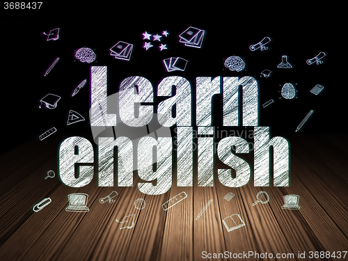 Image of Learning concept: Learn English in grunge dark room