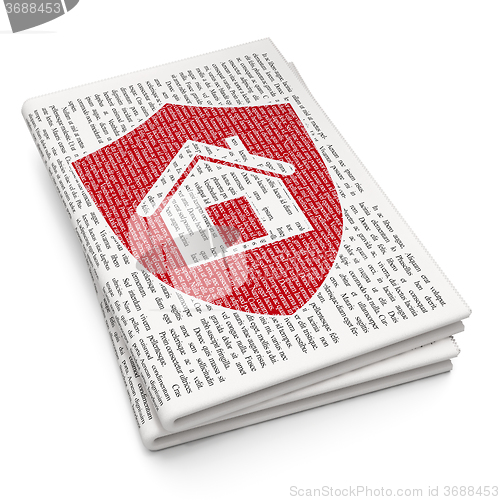 Image of Finance concept: Shield on Newspaper background