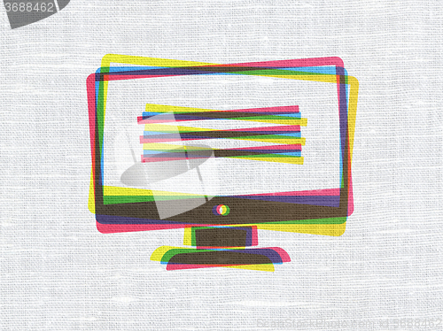 Image of Database concept: Monitor on fabric texture background