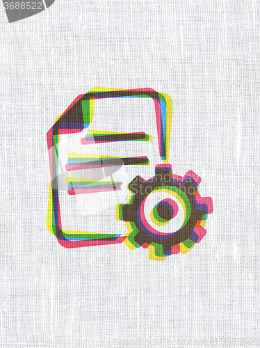 Image of Software concept: Gear on fabric texture background