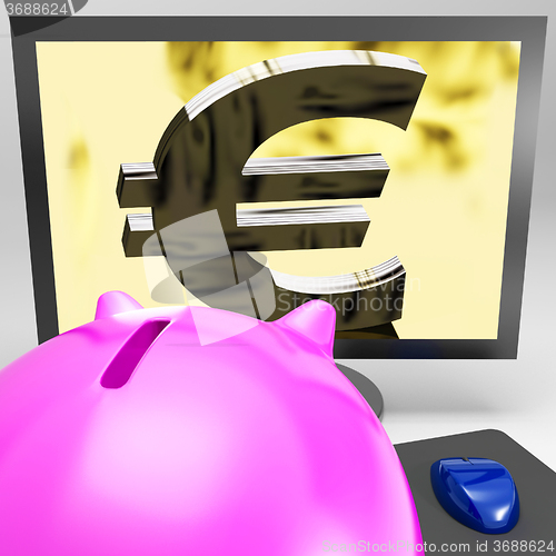 Image of Euro Symbol On Monitor Showing European Wealth