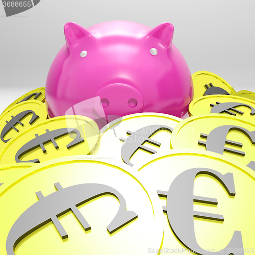 Image of Piggybank Surrounded In Coins Showing European Incomes