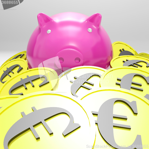 Image of Piggybank Surrounded In Coins Showing European Incomes