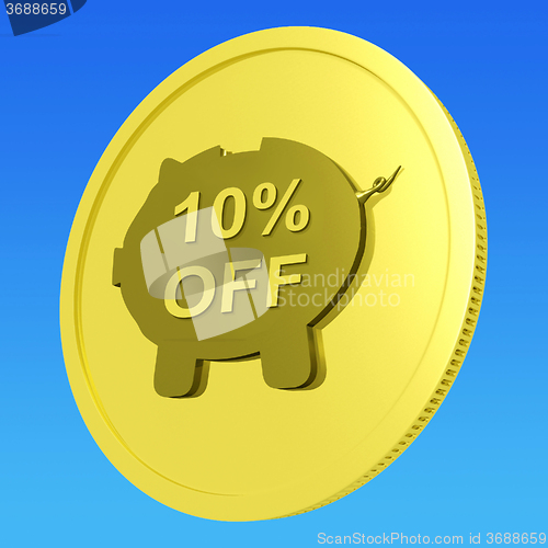 Image of Ten Percent Off Coin Shows 10% Savings And Discount