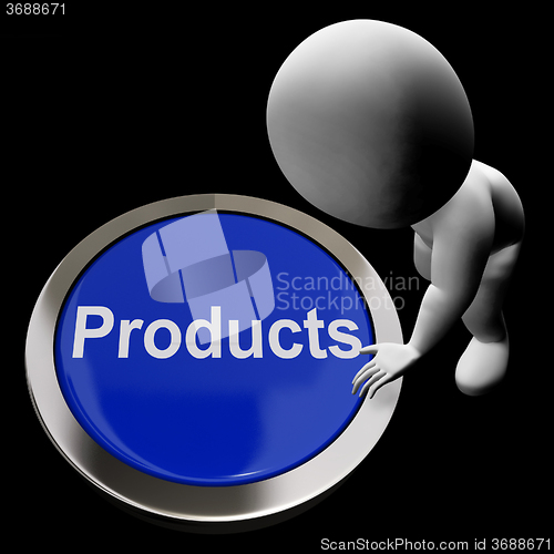 Image of Products Computer Button Shows Internet Shopping For Goods