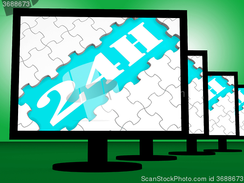 Image of 24h On Monitors Show Twenty Four Hour Service Online
