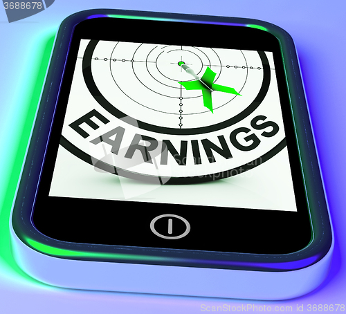Image of Earning On Smartphone Showing Profitable Incomes