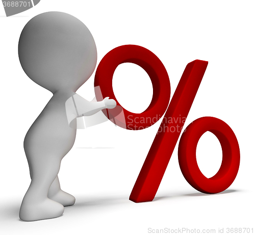 Image of Percent Sign With 3d Man Shows Percentage Or Reductions