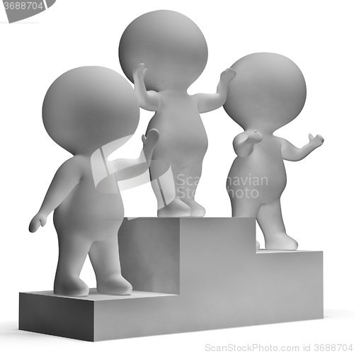 Image of Podium With 3d Characters Showing First Place And Winning