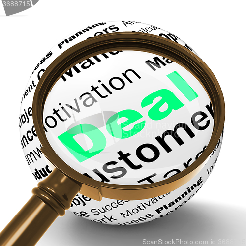 Image of Deal Magnifier Definition Shows Special Promotions Or Trades