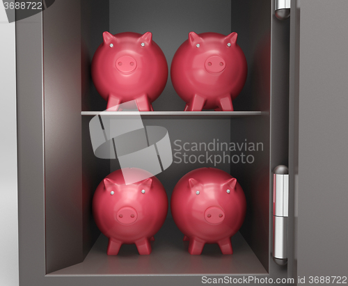 Image of Open Safe With Piggy Shows Bank Safety