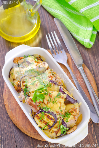 Image of eggplants with meat and cheese