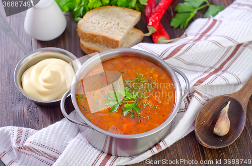 Image of soup with meat and rice