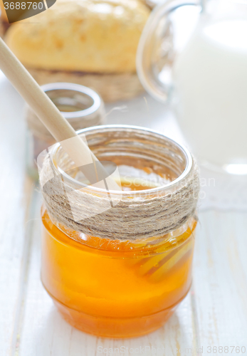 Image of honey,bread and milk
