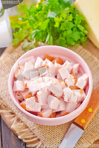 Image of ingredients for salad, chicken and cheese