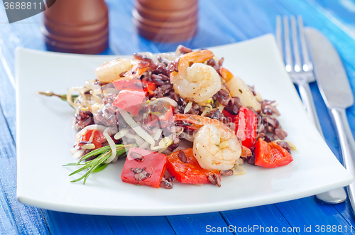 Image of fried rice with shrimps and vegetables