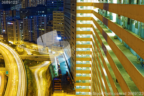 Image of busy traffic night in finance urban