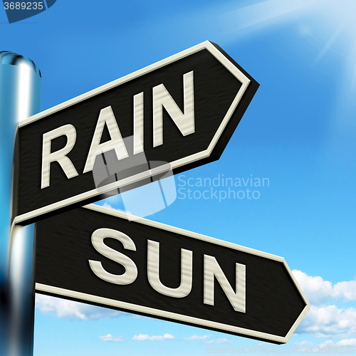 Image of Rain Sun Signpost Shows Rainy Or Good Weather