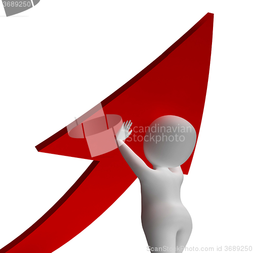 Image of Man Holding Up Arrow Shows Improvement Or Growth