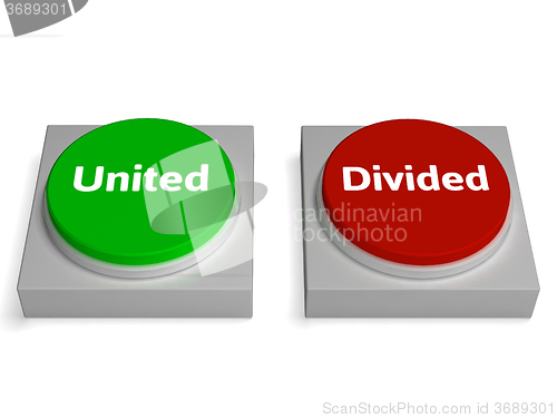 Image of United Divided Buttons Show Unite Or Divide