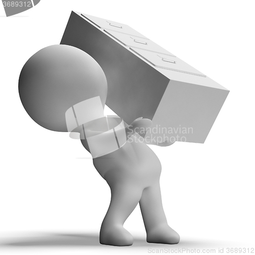 Image of Filing Cabinet Carried By 3d Character Showing Organization