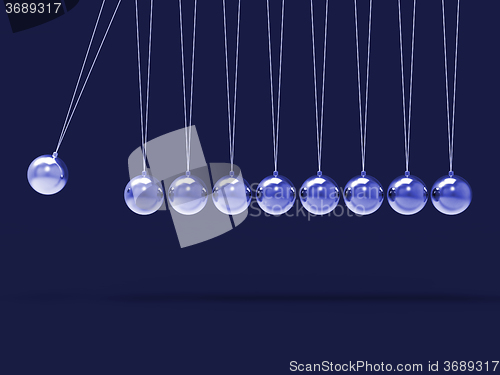Image of Nine Silver Newtons Cradle Shows Blank Spheres Copyspace For 9 L