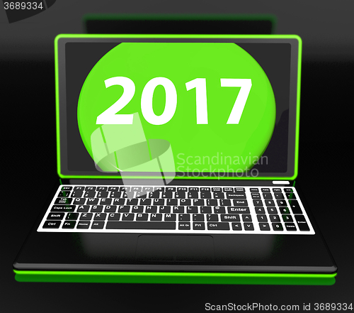 Image of Two Thousand And Seventeen On Laptop Shows New Year Resolution 2