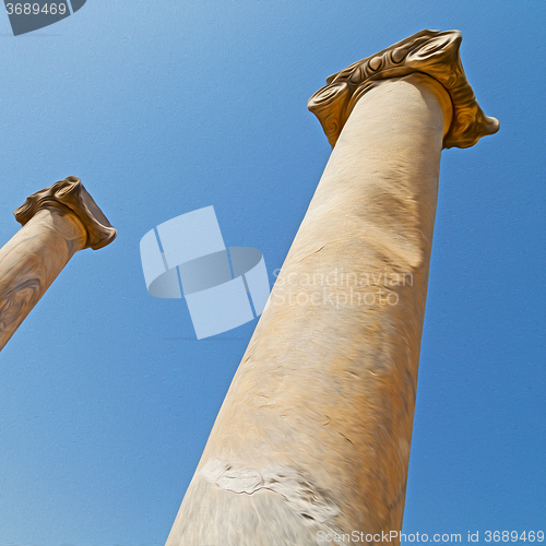 Image of column in old  temple and theatre in ephesus   antalya turkey as