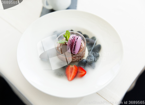 Image of close up of chocolate dessert at restaurant