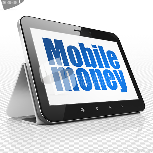 Image of Money concept: Tablet Computer with Mobile Money on display