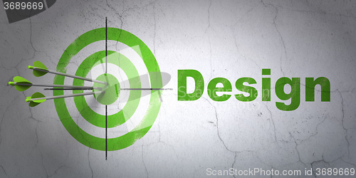 Image of Marketing concept: target and Design on wall background