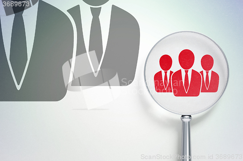 Image of Marketing concept:  Business People with optical glass on digital background