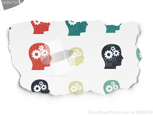 Image of Business concept: Head With Gears icons on Torn Paper background