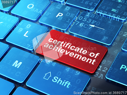 Image of Education concept: Certificate of Achievement on computer keyboard background