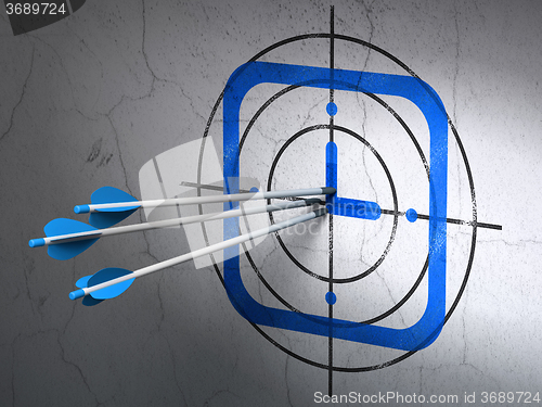 Image of Time concept: arrows in Watch target on wall background