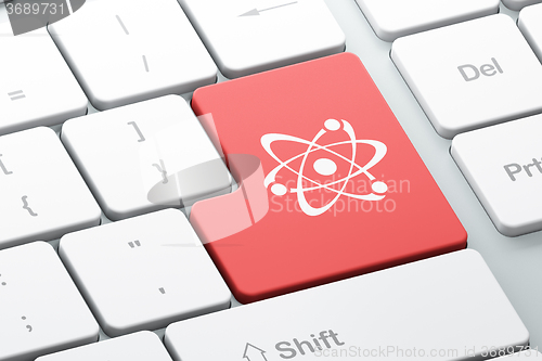 Image of Science concept: Molecule on computer keyboard background