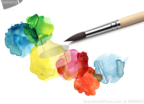 Image of Brush and bstract circle watercolor painting