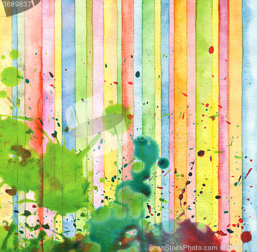 Image of Abstract strip and blot watercolor painted background