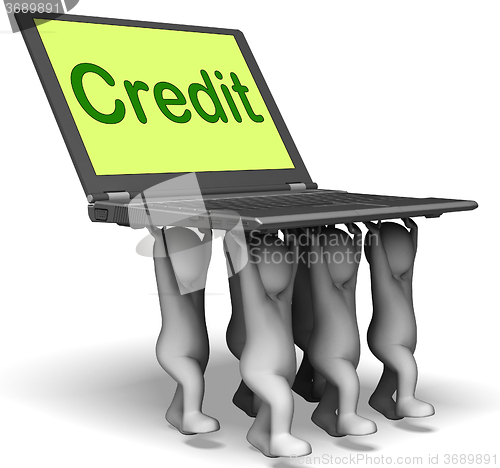 Image of Credit Laptop Characters Show Borrowing Or Loan For Purchasing