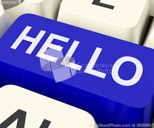 Image of Hello Key Shows Online Greeting Or Welcome