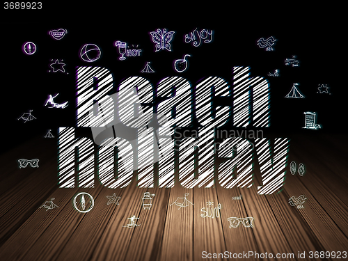 Image of Travel concept: Beach Holiday in grunge dark room
